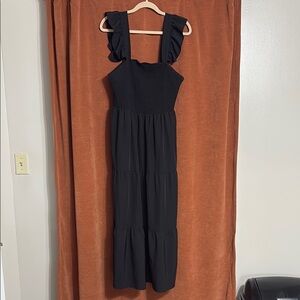 Black Maxi Flutter Sleeve Dress